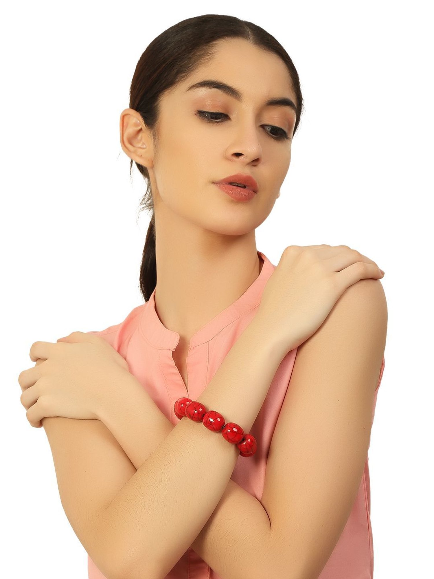 IMLI STREET Red Artificial Stone Stretchable Bracelet for Women