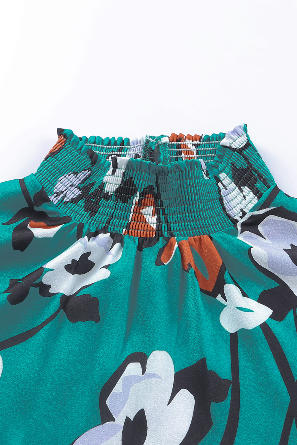 One World Apparel Jacquard Square Neck Short Sleeve Ivory Multi Floral Print Top