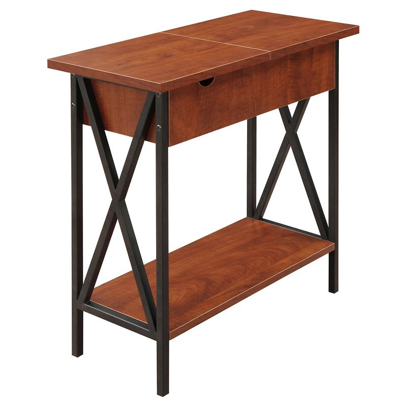 Tucson Flip Top End Table with Charging Station Black/Cherry - Breighton Home