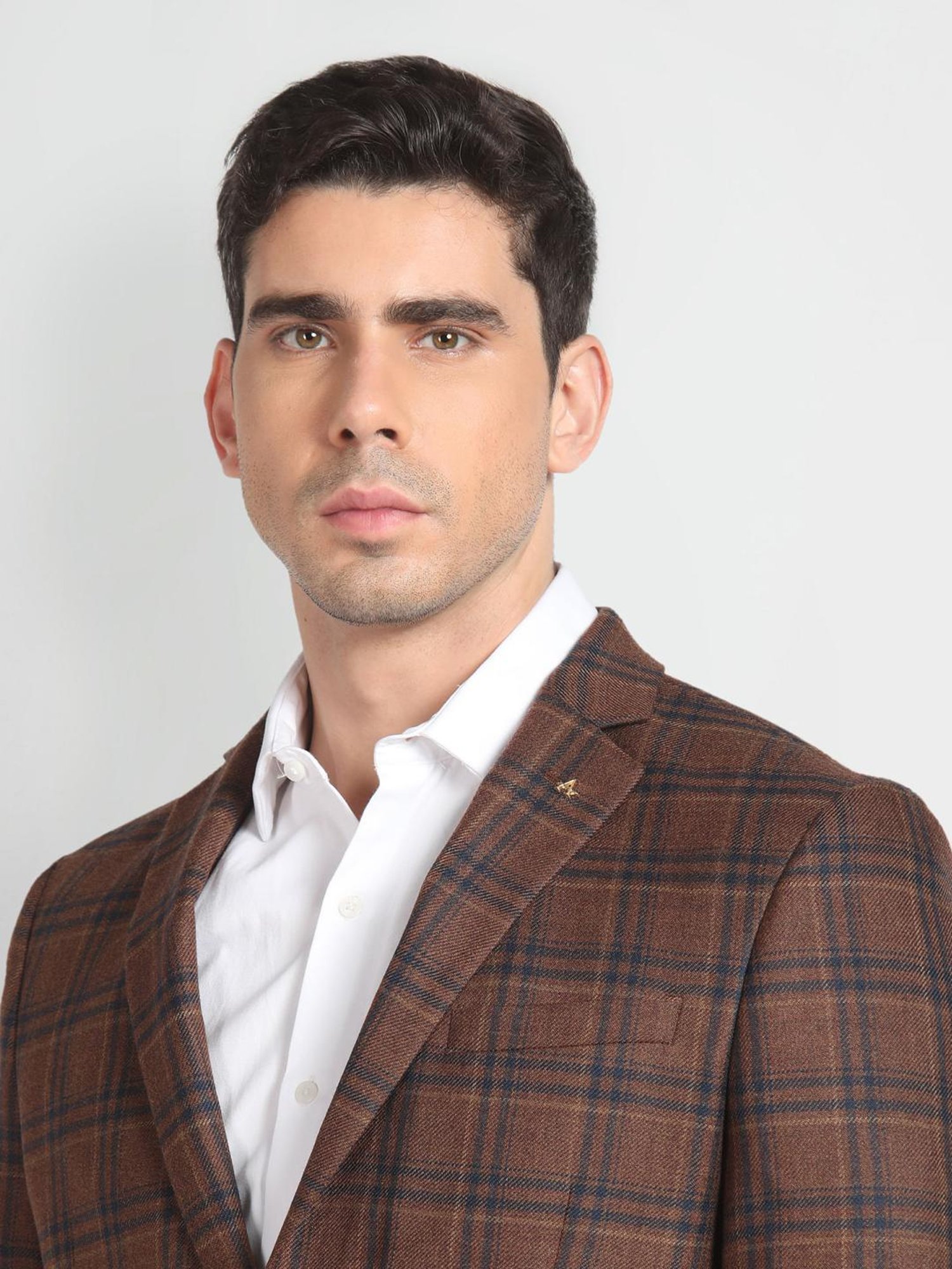 Arrow Brown Regular Fit Checks Blazer