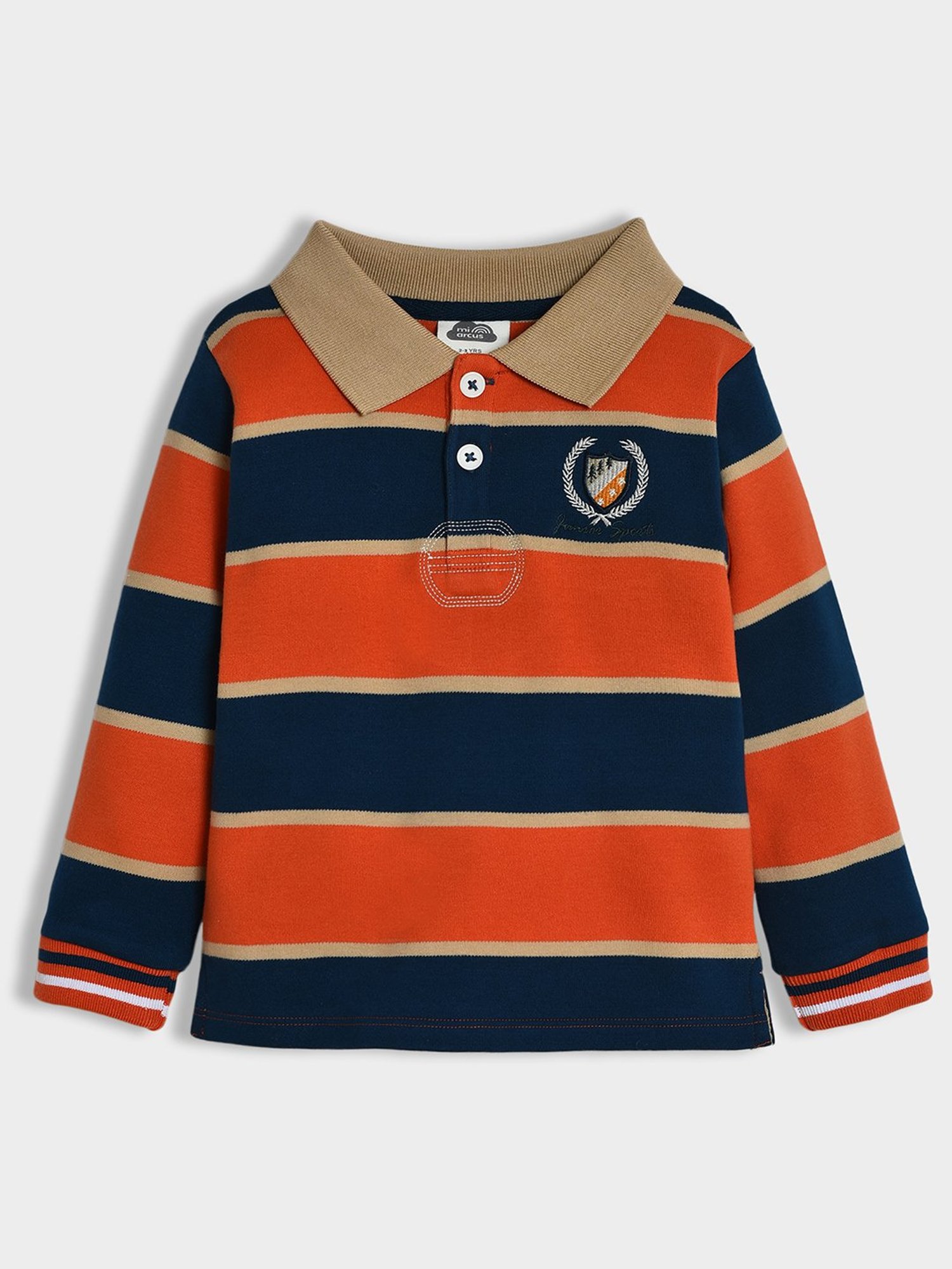 MiArcus Boys Navy & Orange Striped Full Sleeves Polo T-Shirt