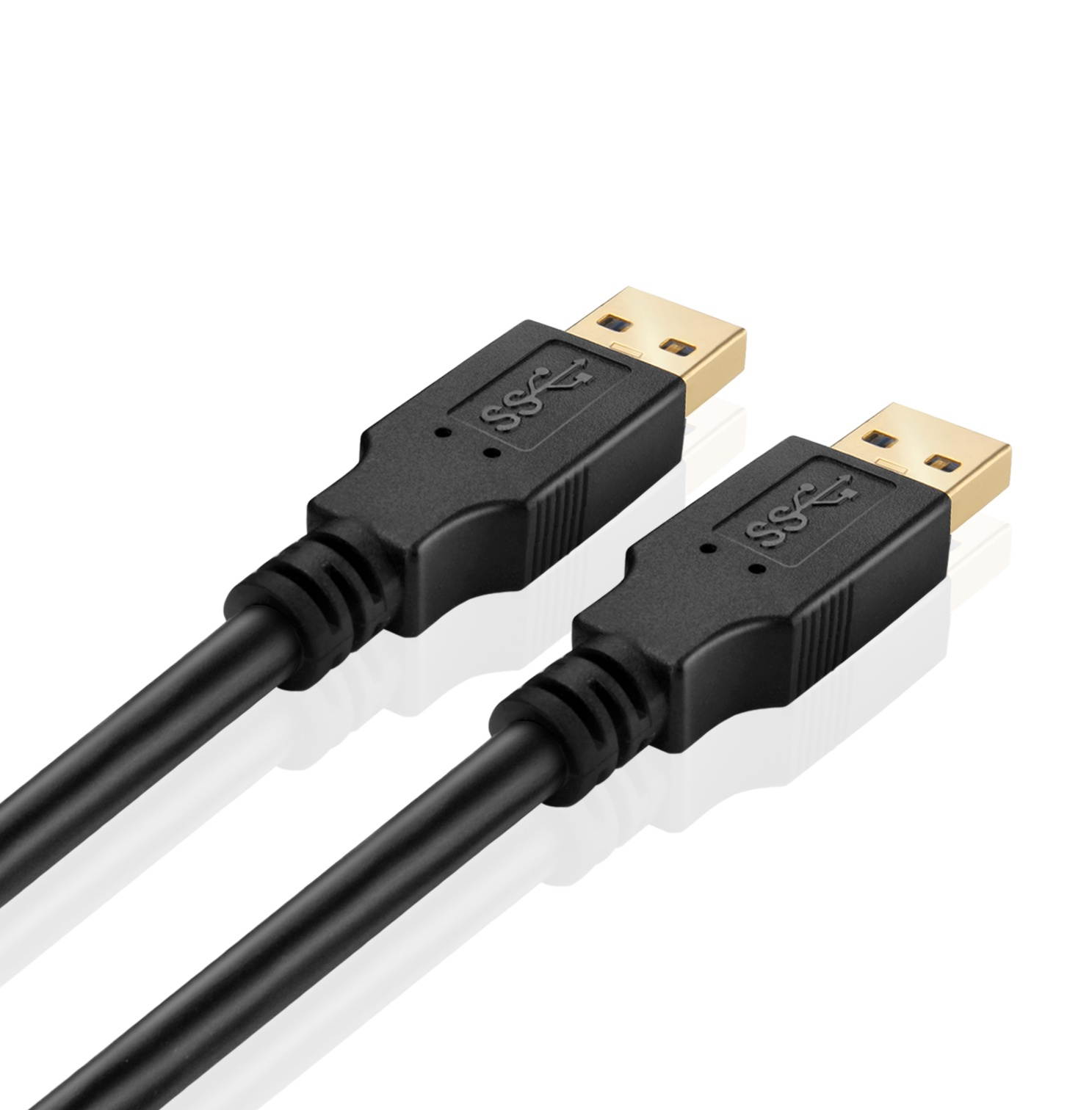 USB 3.0 Cable A-Male to A-Male (6 FT) Type A to A Male Premium Gold Plated SuperSpeed USB Adapter Connector Coupler Bi-Directional Extension Cord Wire Plug - Black