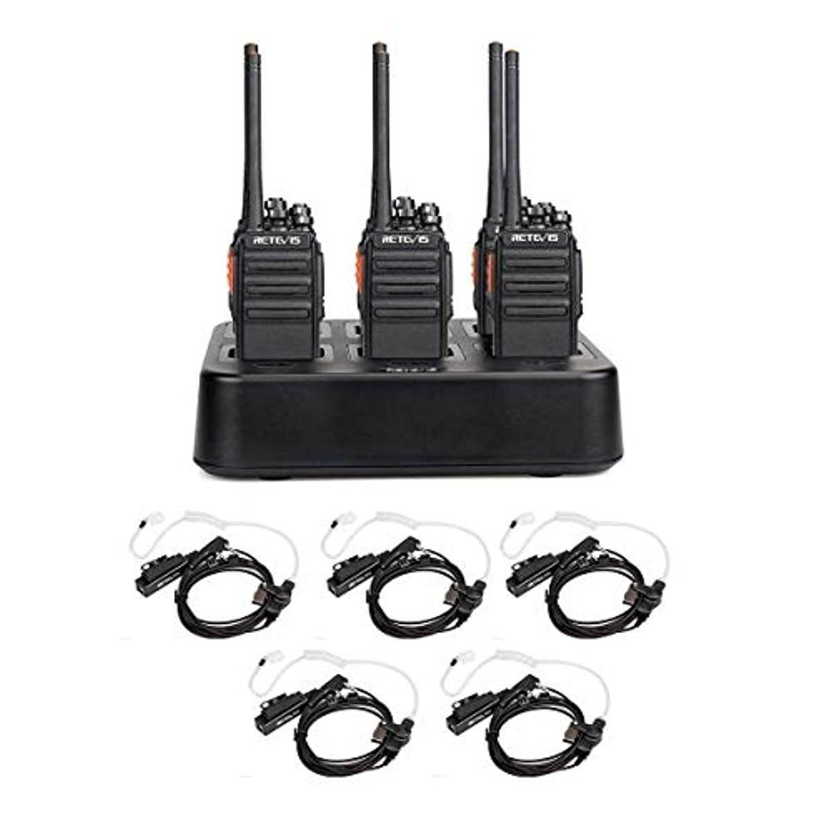 Retevis H-777S Walkie Talkies Long Range (6 Pack) with Six Way Multi Gang Charger Bundle with Big PTT Acoustic Tube Headset(5 Pack)