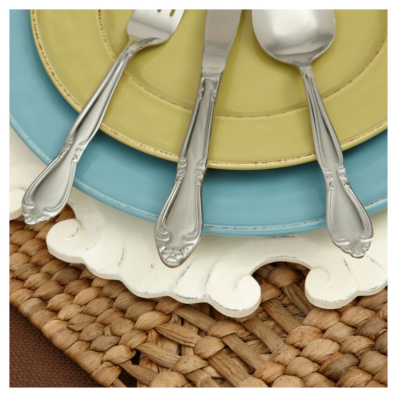 RiverRidge 46pc Silverware Set Rose Pattern Silver Finish