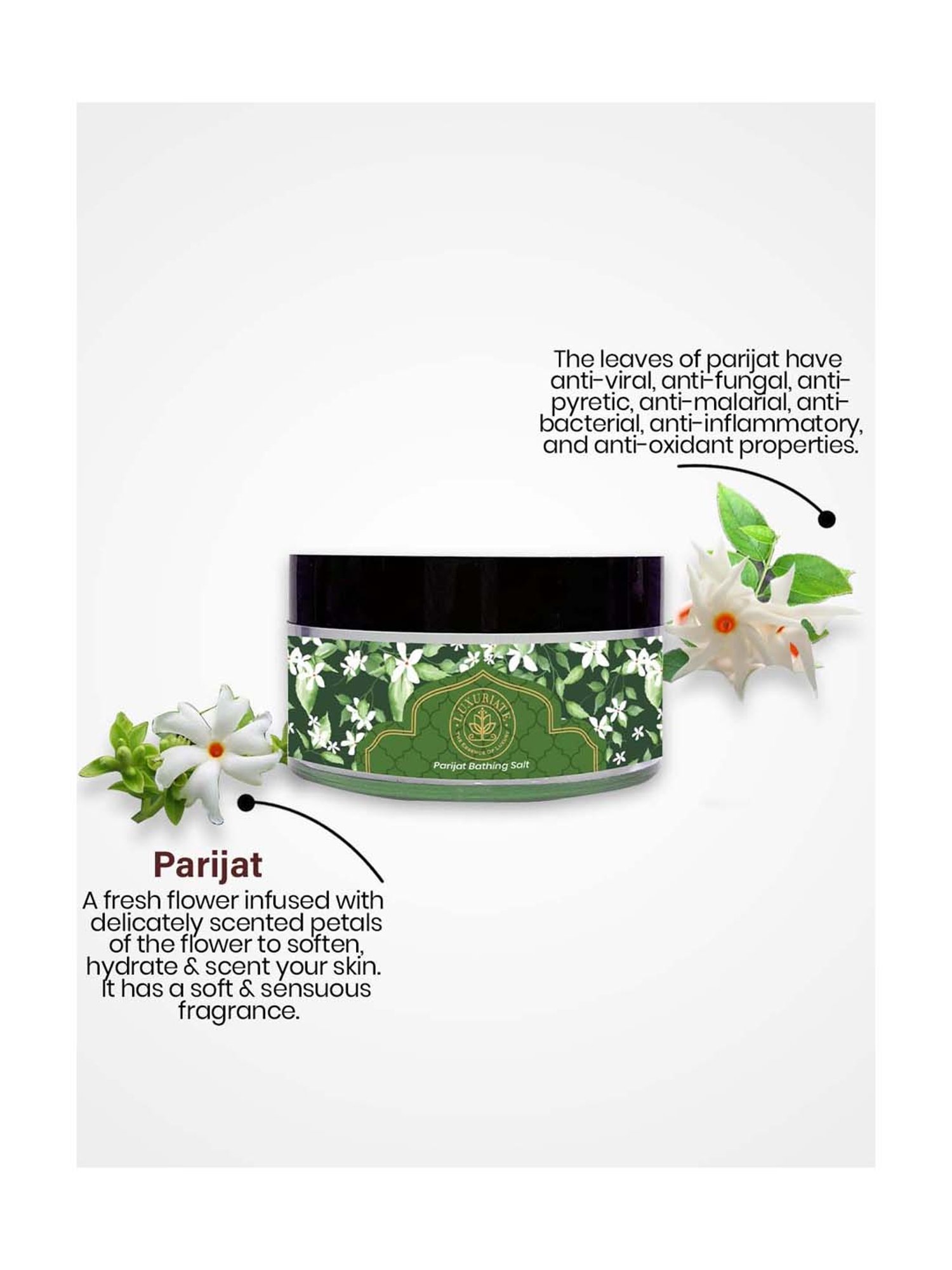 Luxuriate Natural and Mineral Rich Parijat Bath and Foot Spa Bathing Salt - 150 gm