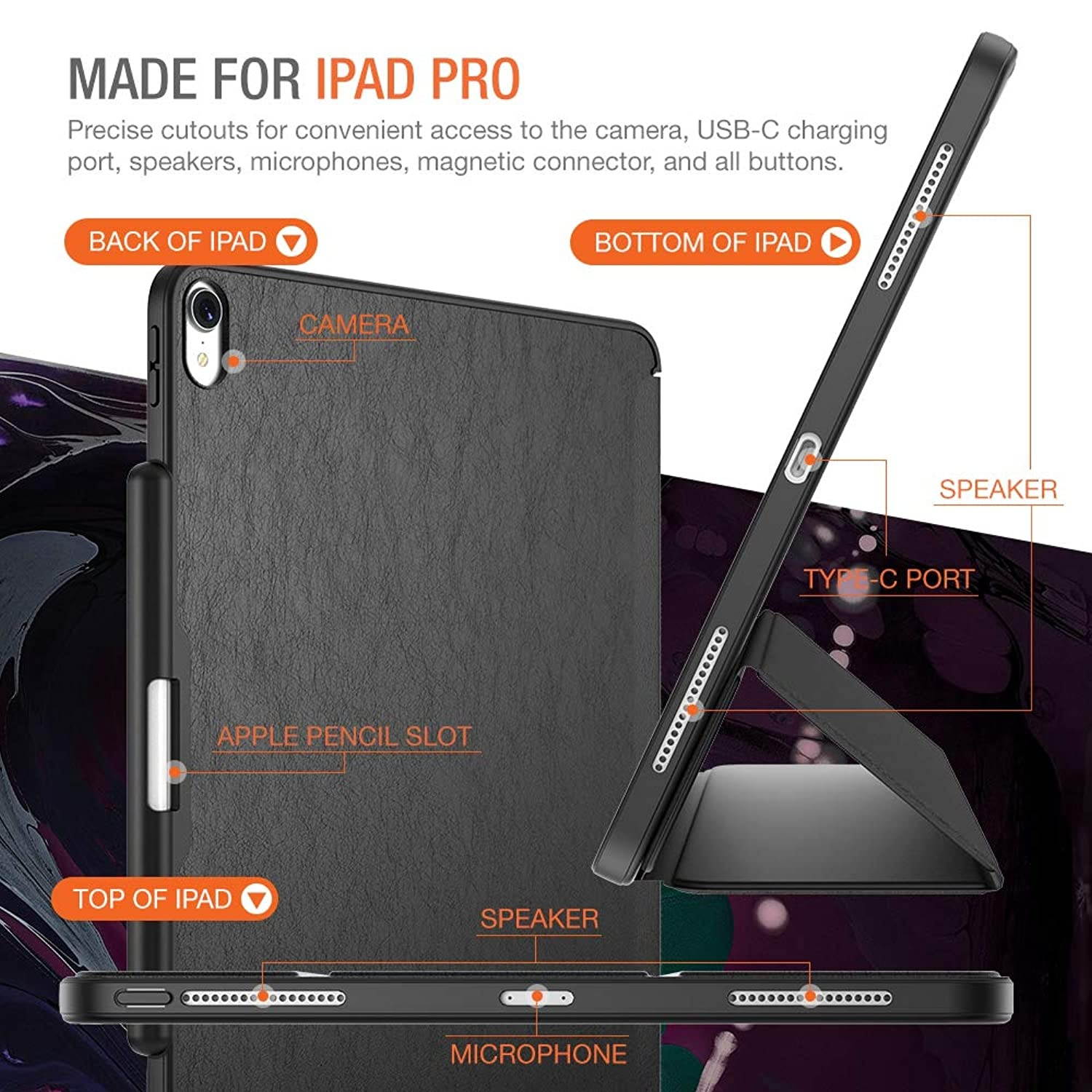 Trianium iPad Pro 12.9 Inch Case, Compatible iPad 12.9 2018 3rd Release (Holder Support Apple Pencil Charging) Heavy Duty Full-Body Rugged Protective Cover Smart Foldable Stand/Auto Wake/Sleep Design