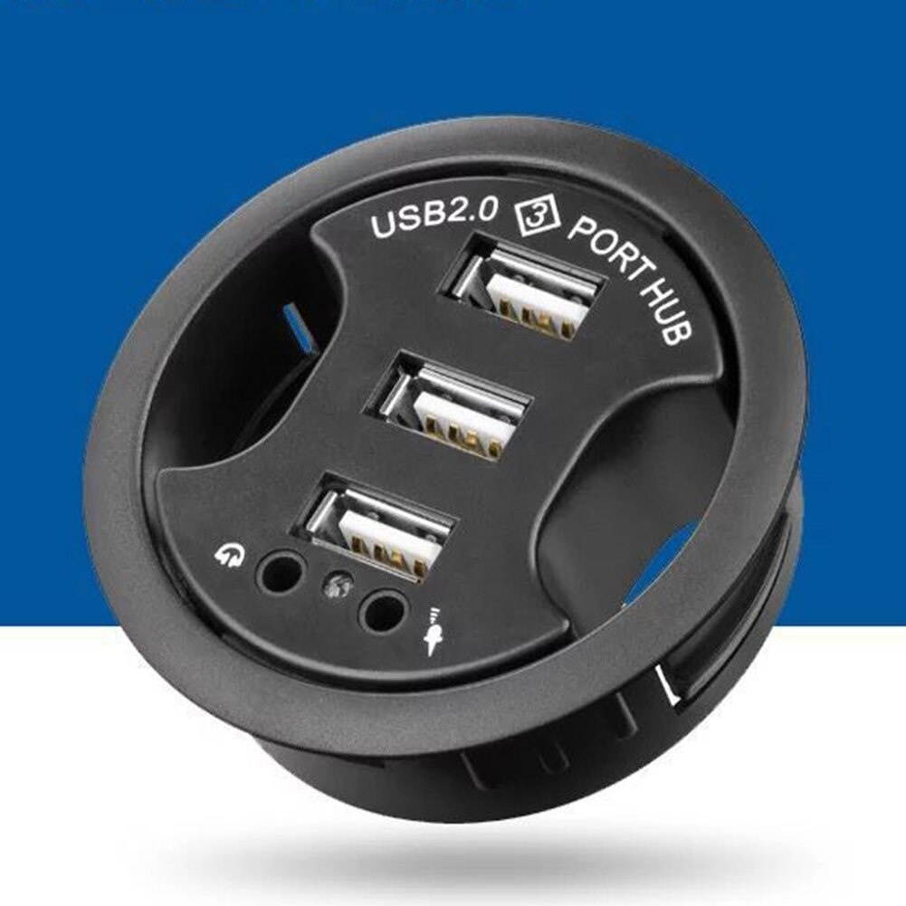 Black USB 2.0 High Speed Stereo Sound Adapter Mobile Accessories Hub 3 Ports Overload Protection Multifunctional Charger Desk