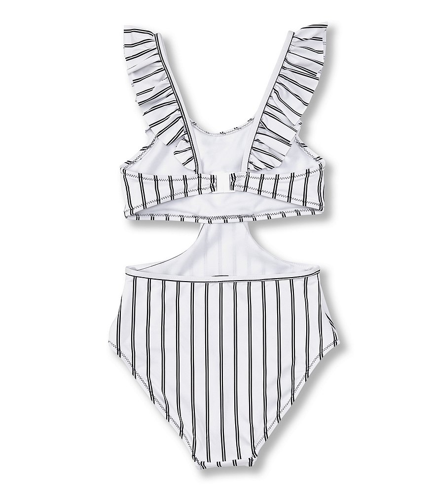 Habitual Big Girls 7-16 Ruffle-Detail Striped Monokini Swimsuit