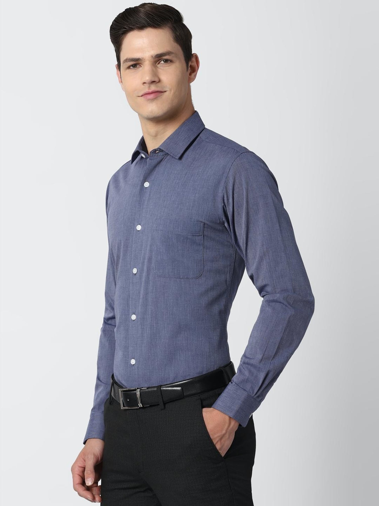 Sojanya Blue Cotton Regular Fit Self Pattern Shirt