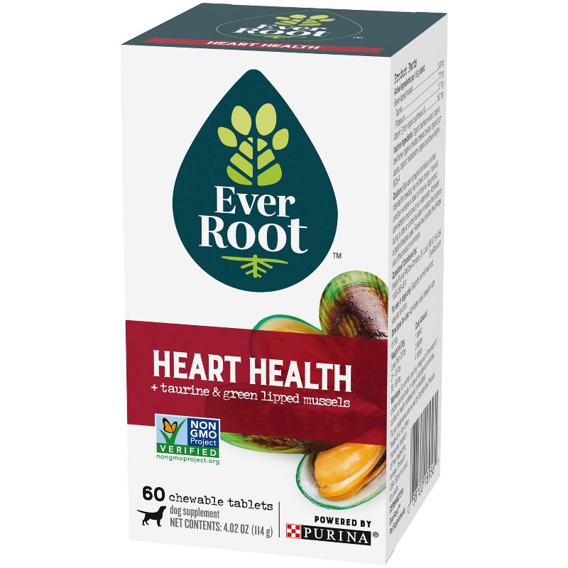 Purina EverRoot Natural, Organic Heart Health with Green Lipped Mussels Dog Supplement Chewable Tablets - 60ct