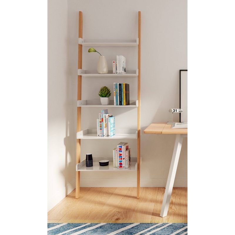 76" Remus Ladder Bookshelf Modern Oak and White - Universal Expert