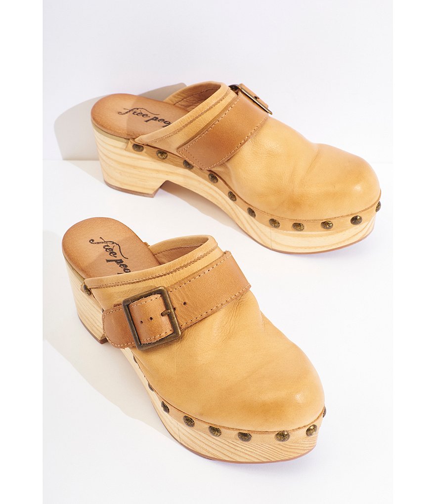 Free People Culver City Leather Studded Buckled Strap Clogs