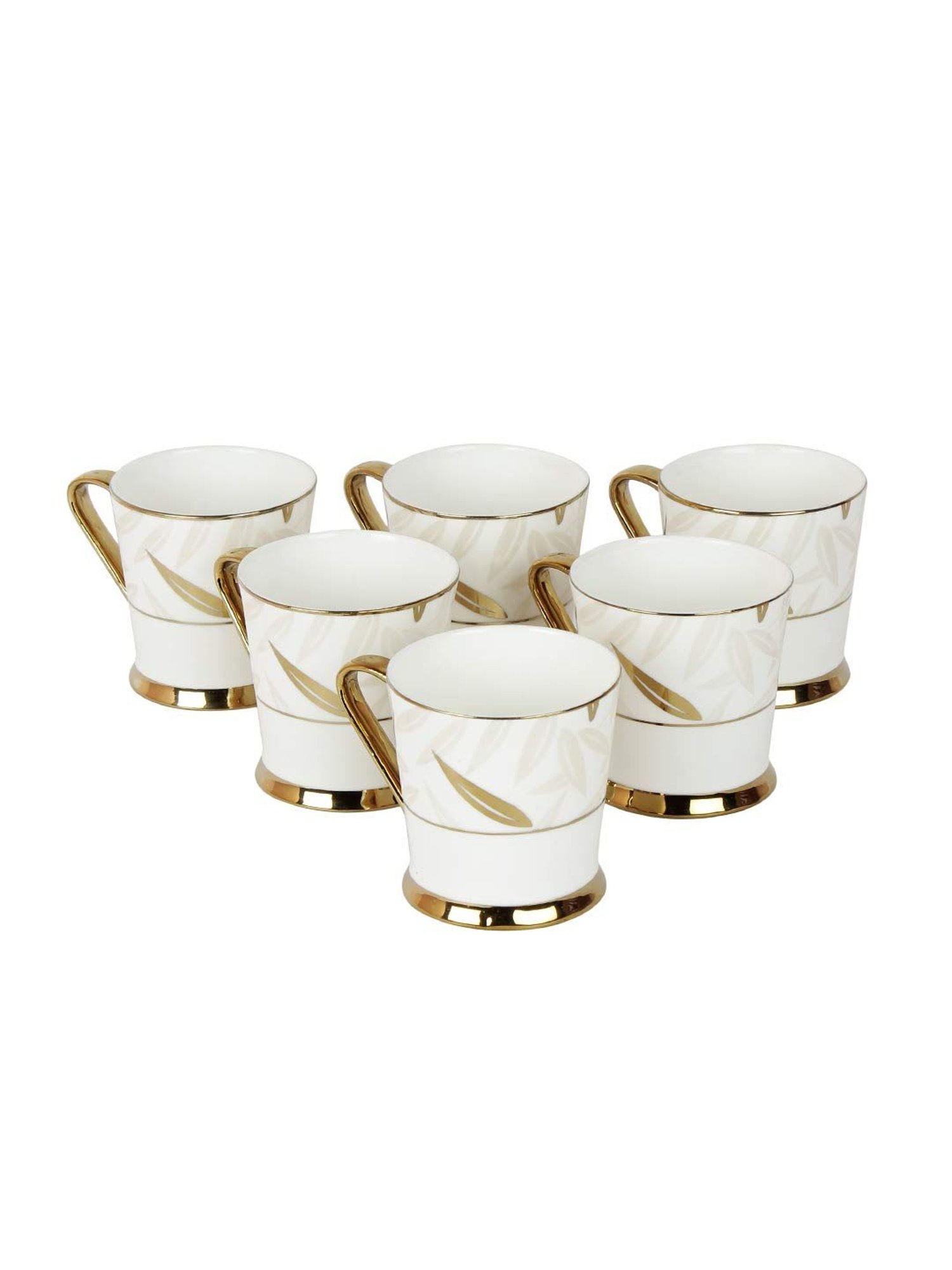 Femora Indian Ceramic White & Golden Tea Cups (200 ml) - Set of 6