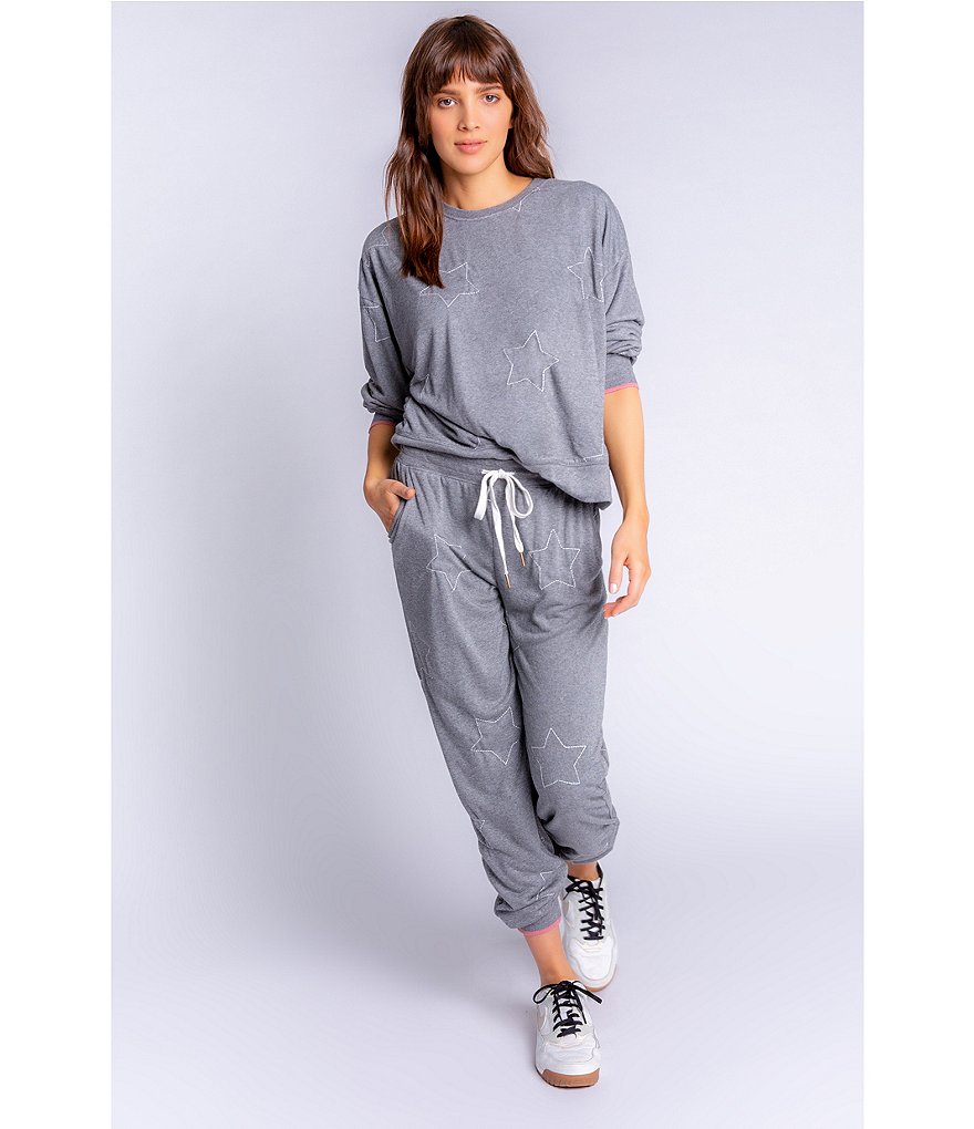 PJ Salvage Embroidered Star Struck Design Coordinating Jogger Sleep Pants