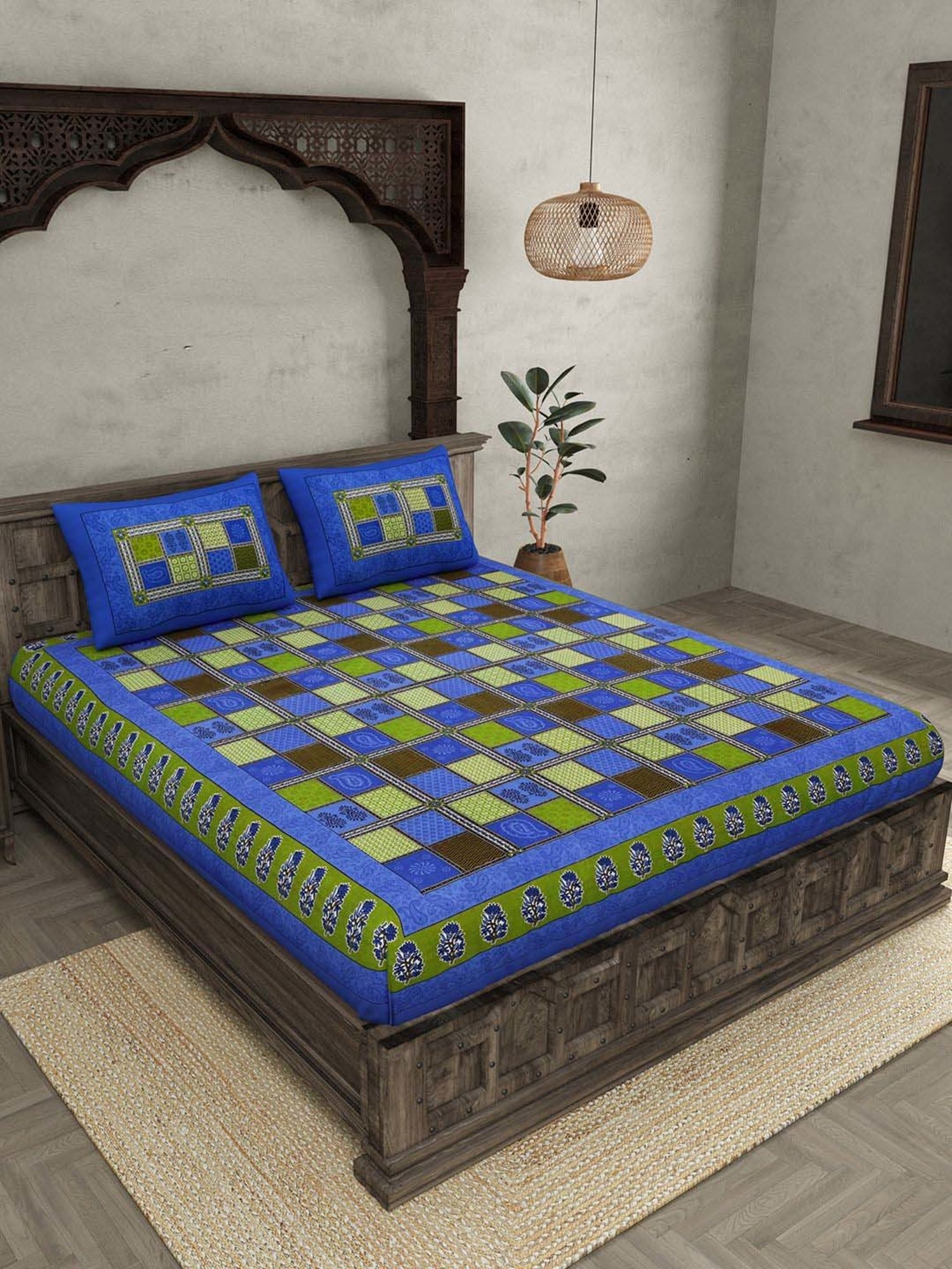 JaipurFabric Dark Blue 100% Pure Cotton 150 TC Double Bedsheet with 2 Pillow Covers