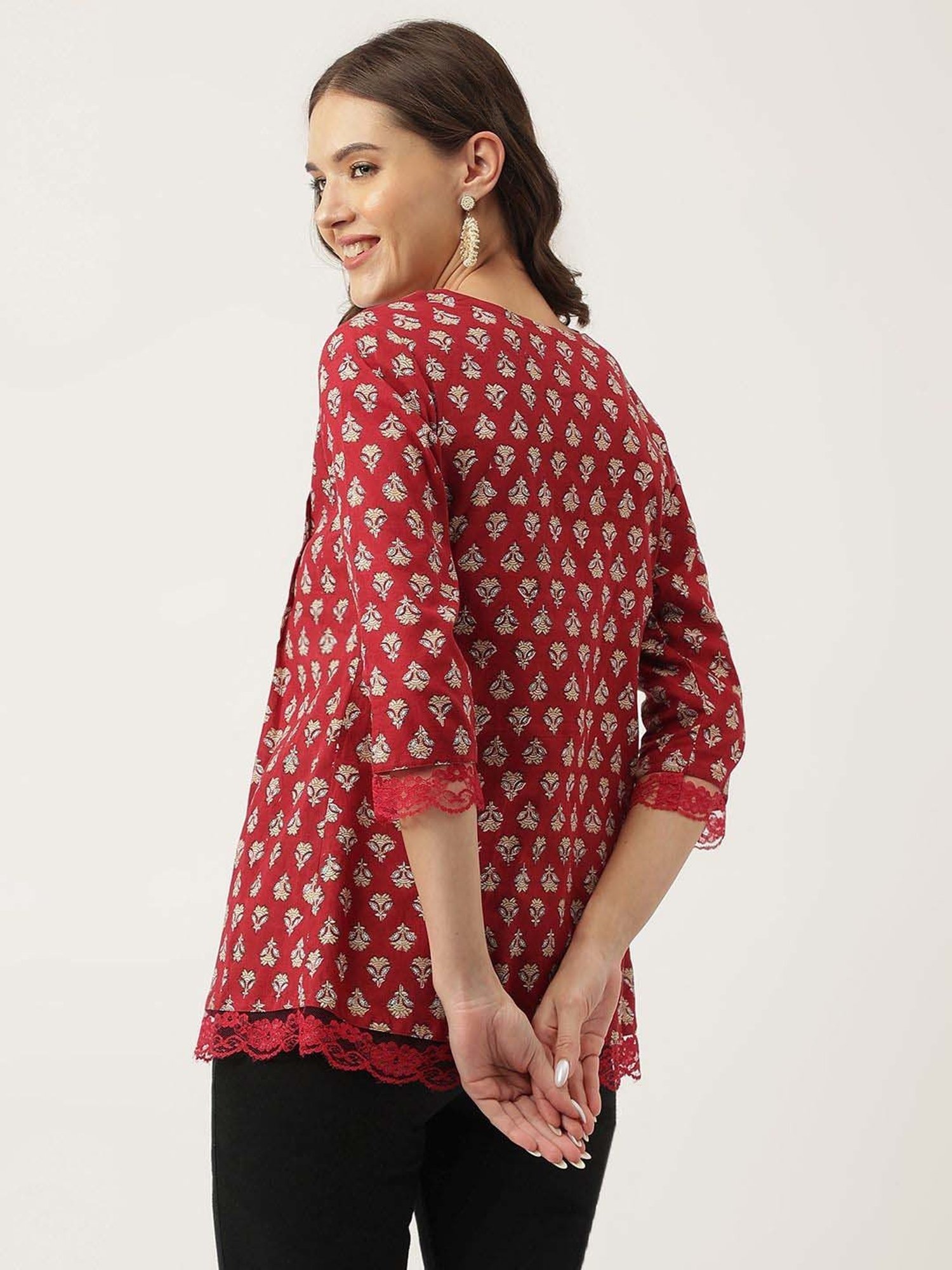 Divena Maroon Cotton Floral Print Top