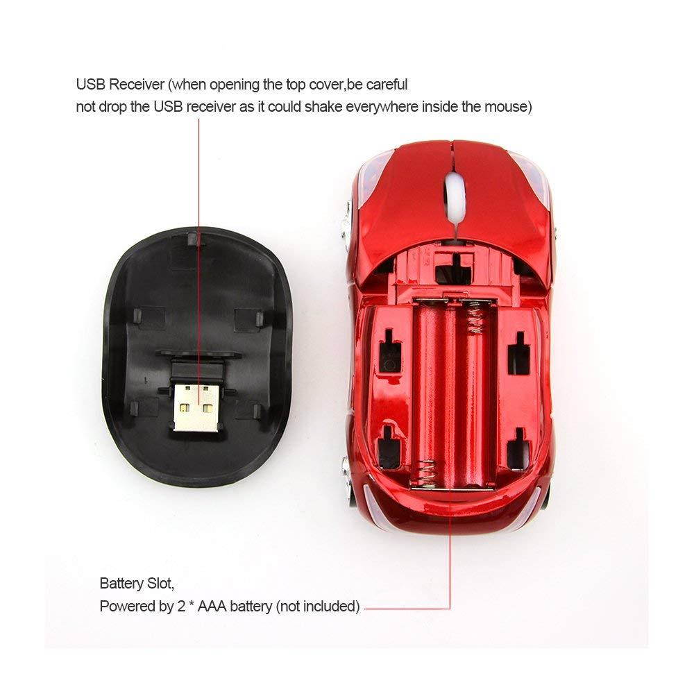 CHUYI Cool Sport Car Shaped Mouse 2.4GHz Wireless Car Mouse Ultra Small Optical Gaming Mouse Mini Office Mice for PC Computer Laptop Gift for Kids or Girls (Red)