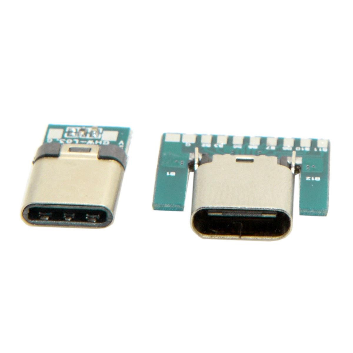 1 set DIY 24pin USB 3.1 Type C USB-C Male & Female Plug & Socket Connector SMT type with PCB Board