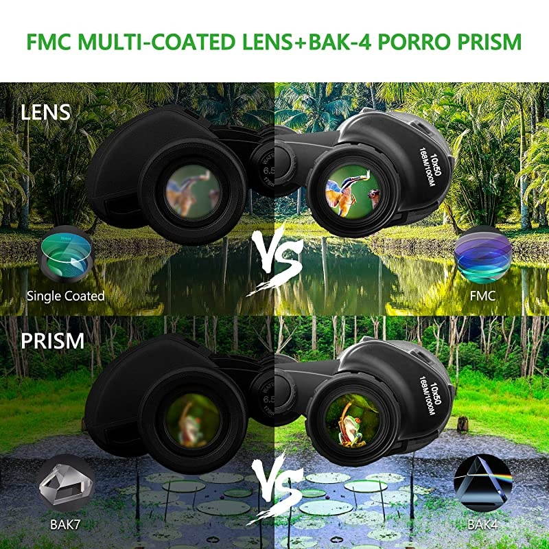 for Adults 10 x 50 High Powered for HD Waterproof Zoom, Powerful with Clear and Durable BAK-4 Prism FMC Lens for Bird Watching, Travel, Hunting, Concerts, Football.