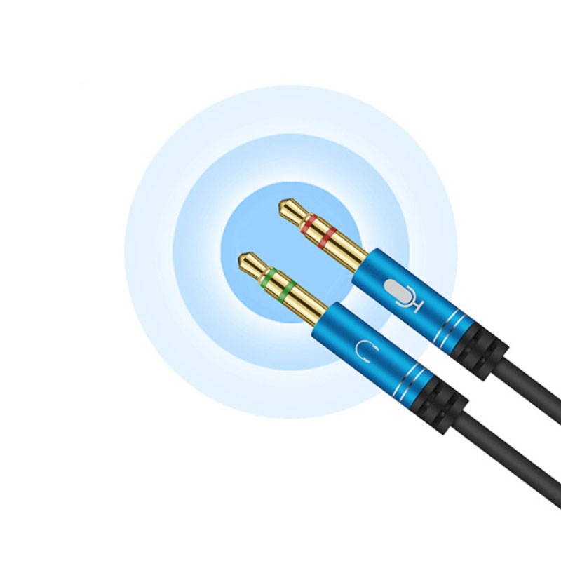 Headphone Conversion Head Laptop Microphone Two-in-one Adapter Cable 3.5mm Audio Splitter for Laptop/Phone/PC Blue