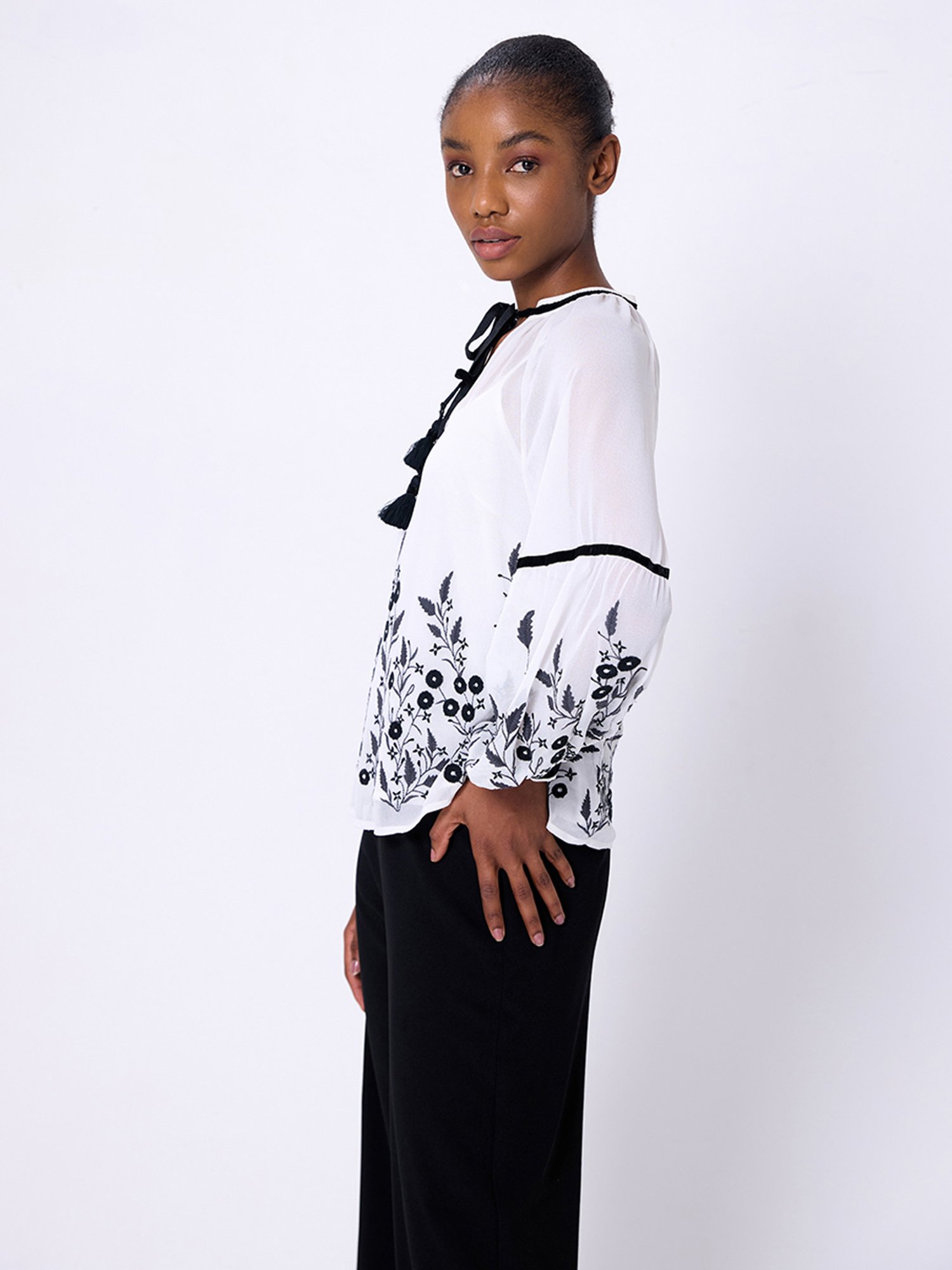 Cover Story White & Black Embroidered Top