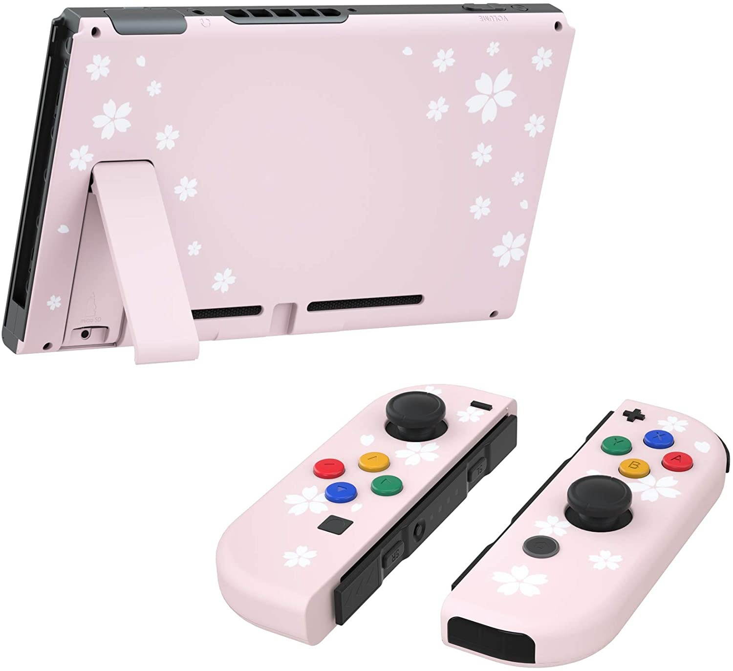 eXtremeRate Back Plate for Nintendo Switch Console, NS Joycon Handheld Controller Housing with Colorful Buttons, DIY Replacement Shell for Nintendo Switch - Sakura Petals