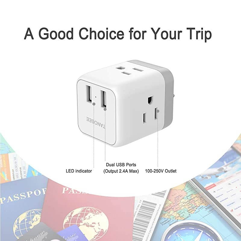 China Australia New Zealand Power Plug Adapter,  Type I Travel Adaptor with 2 USB Ports 2 American Outlets, US to Australian AU Fiji Argentina Charger Adapter