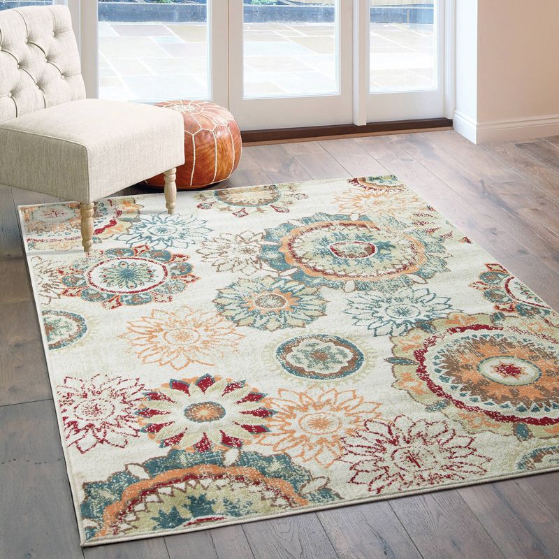 5'3''X7' Raine Layered Medallion Rug Ivory/ Green