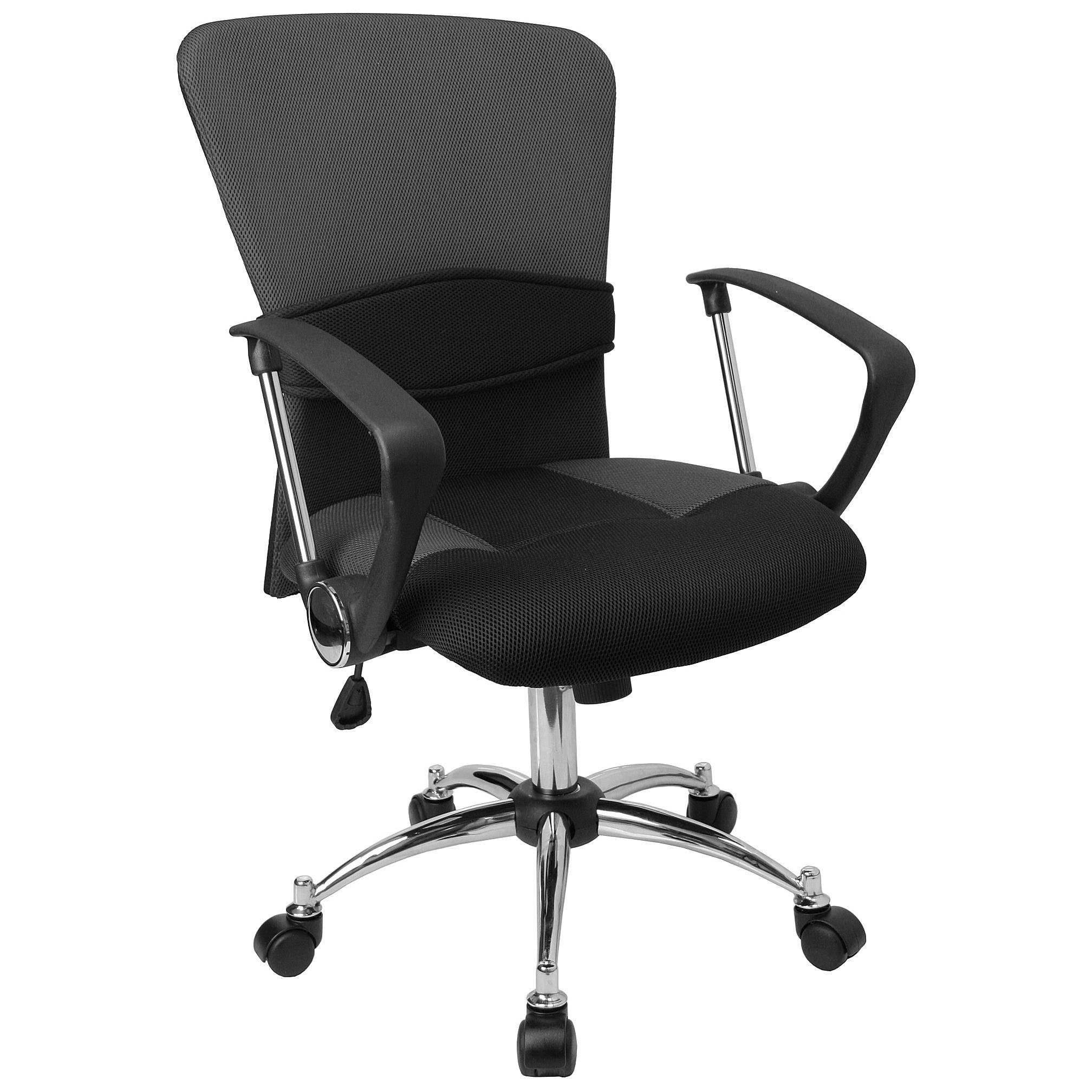 Mid-Back Grey Mesh Swivel Task Chair with Adjustable Lumbar Support and Arms