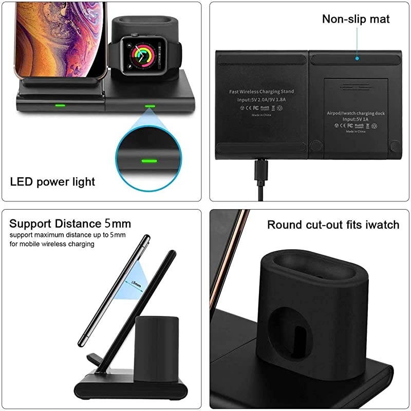 Wireless Charger, 3 in 1 Wireless Charging Station Dock for iPhone 12 Pro Max/12 Mini/11/XR/XS/X/8/8 Plus, Charging Stand for AppIe Watch Series 6/SE/5/4/3/2, AirPods Pro/2 (with QC Adapter)