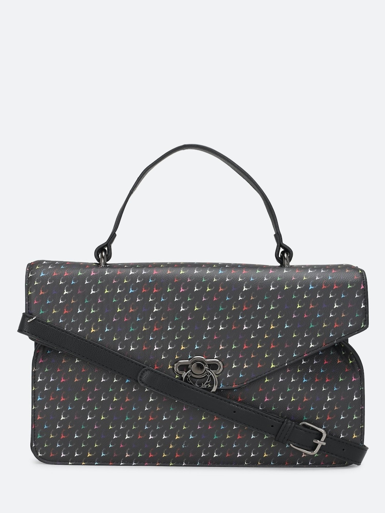 Allen Solly Black Printed Medium Satchel Handbag