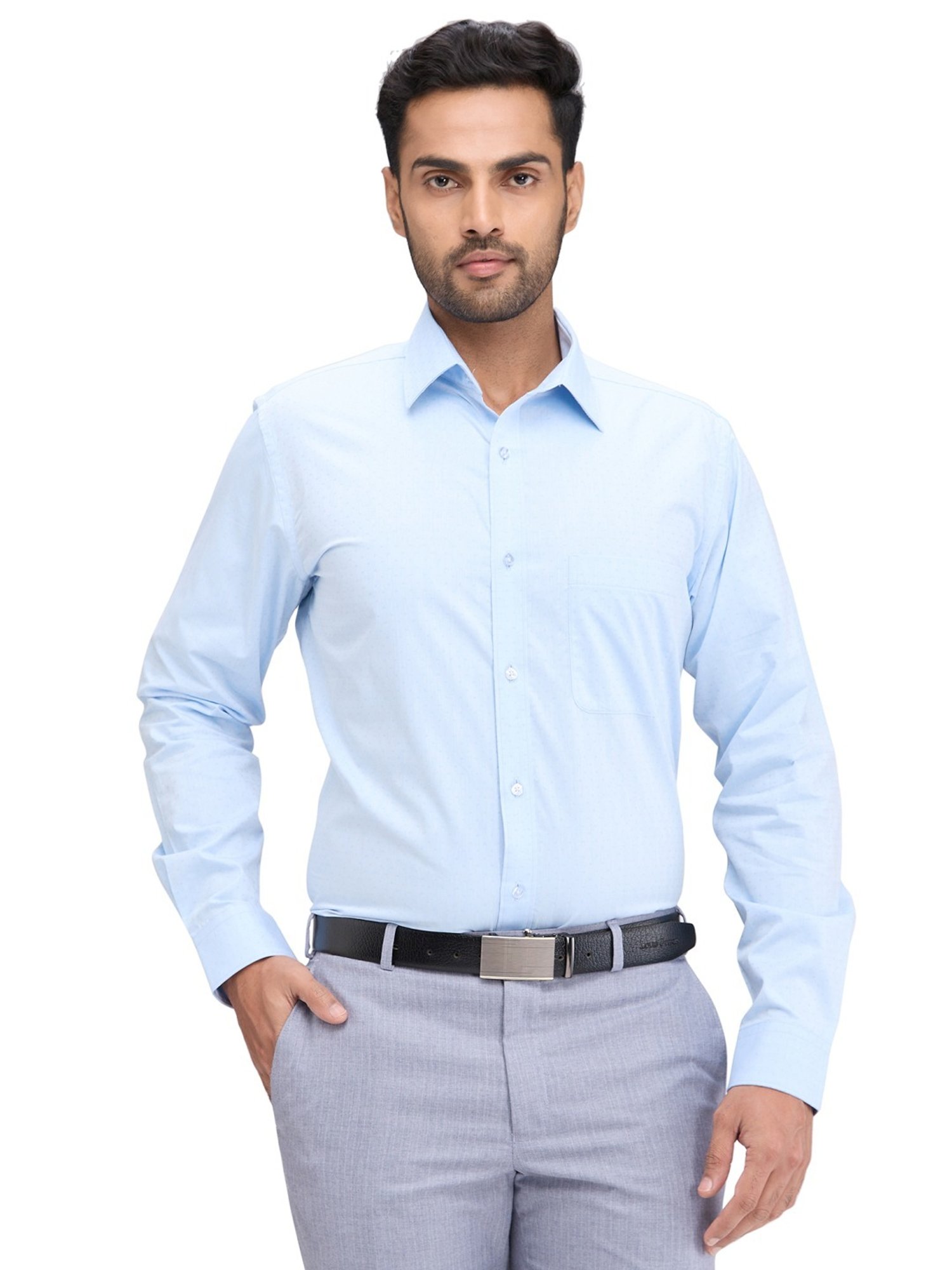 Raymond Blue Slim Fit Self Pattern Shirt