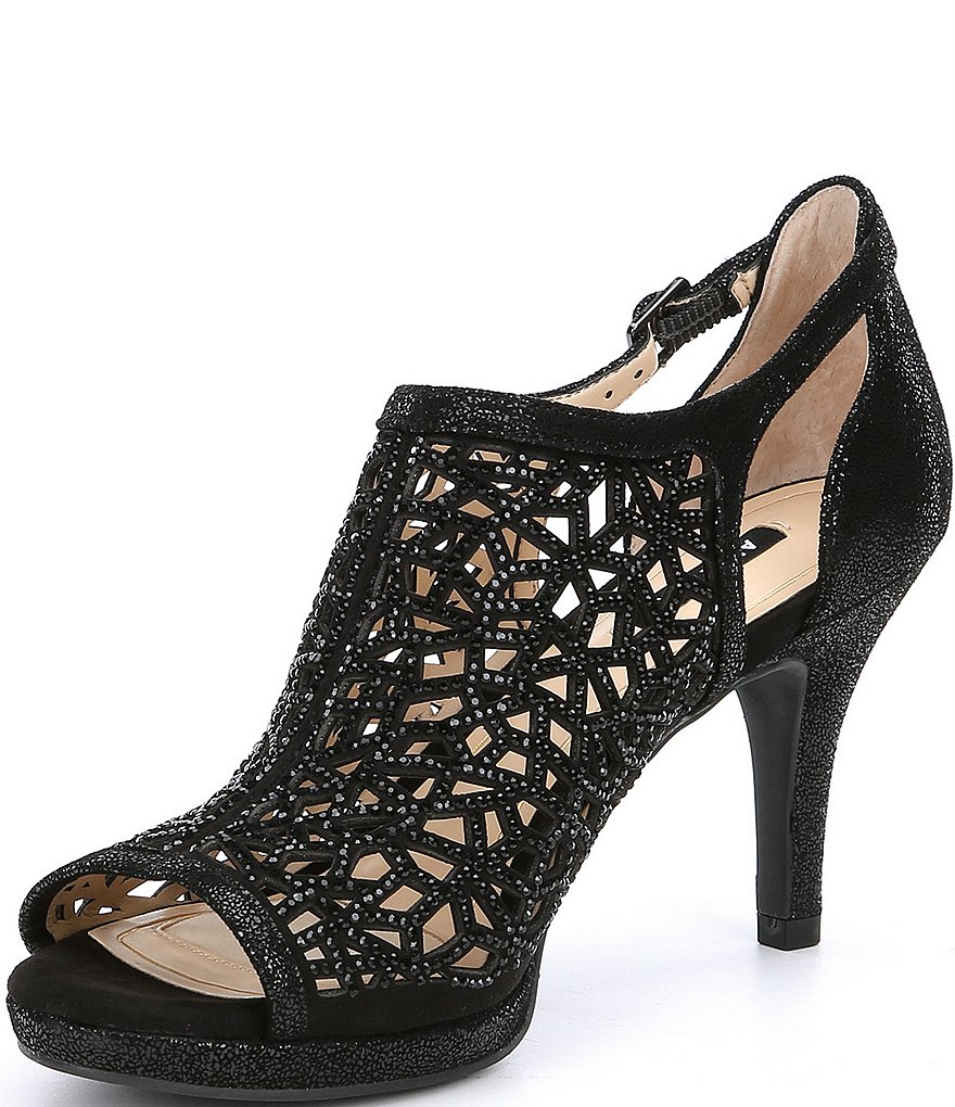 Alex Marie Lanie Metallic Rhinestone Detail Cutout Pattern Dress Pumps