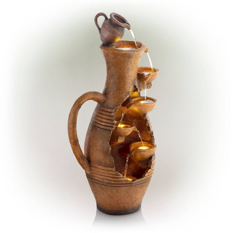 Cascading Fractured Jar Fountain With White LED Lights - Alpine Corporation