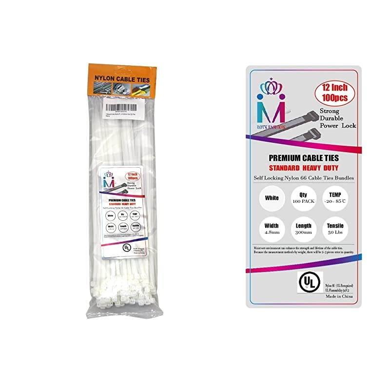 Extra Heavy Duty 12 inch Standard White Cable Ties Industrial Strength Durable Outdoor Use Zip Ties