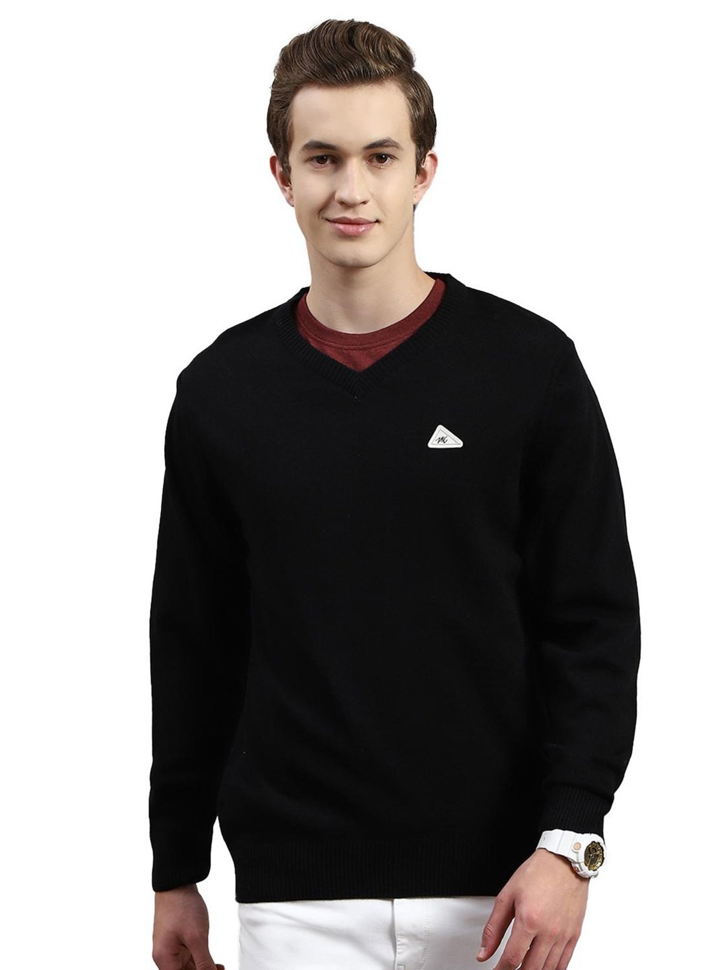 Monte Carlo Black Wool Blend Regular Fit Solid Pullover