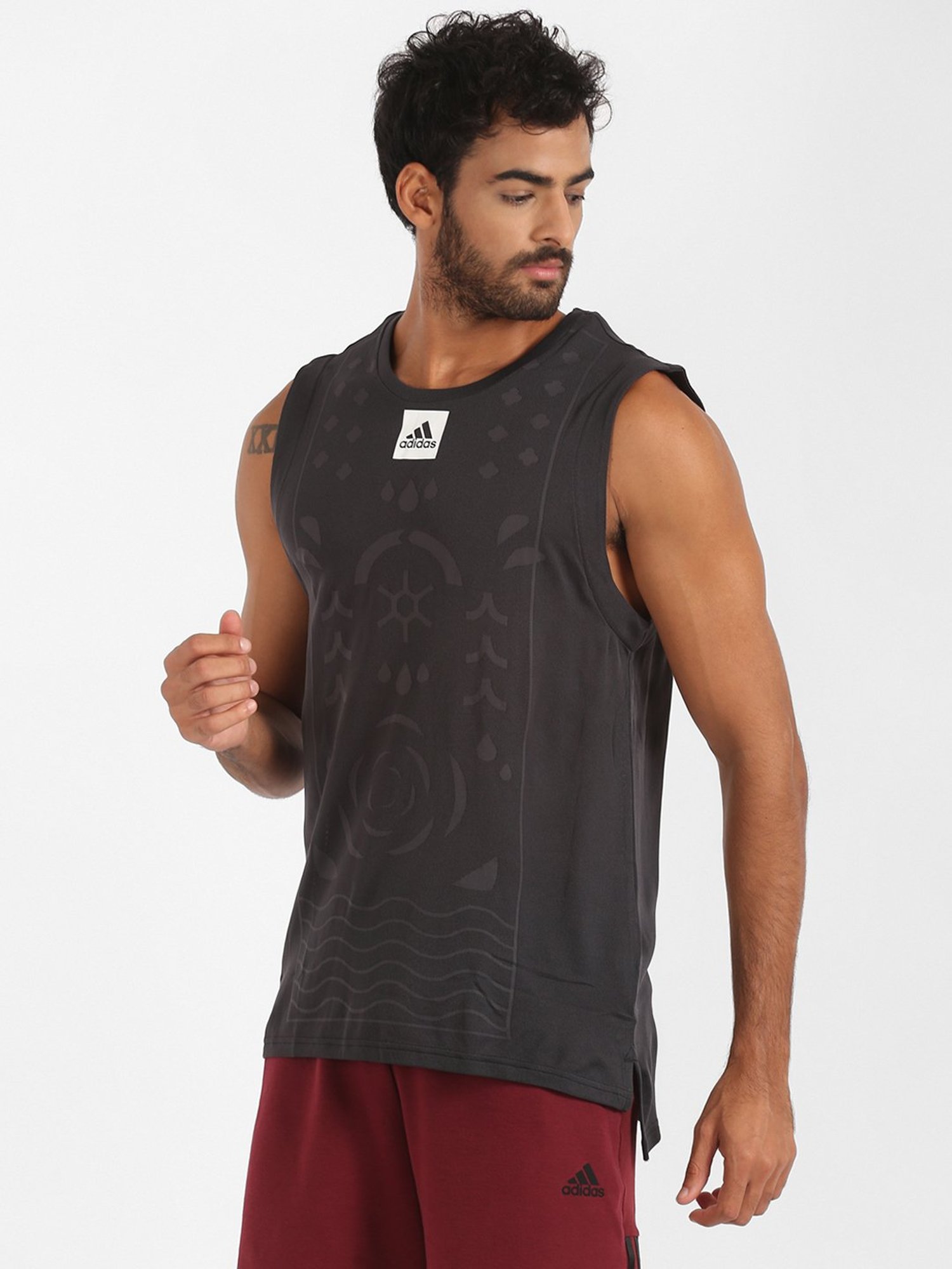 adidas Black Round Neck Tank T-Shirt