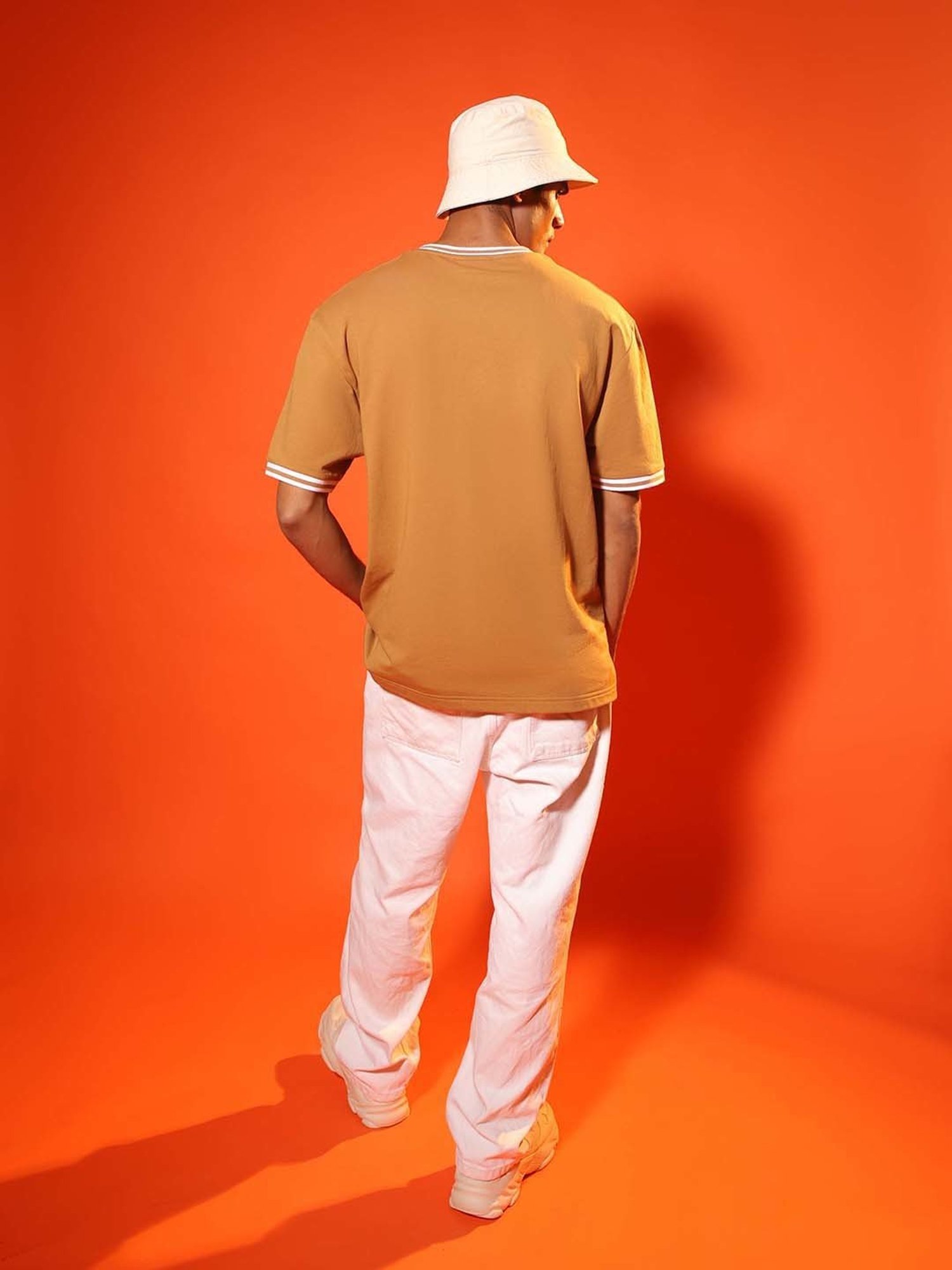 SUBTRACT Tan Brown Regular Fit Cotton Oversized Crew T-Shirt