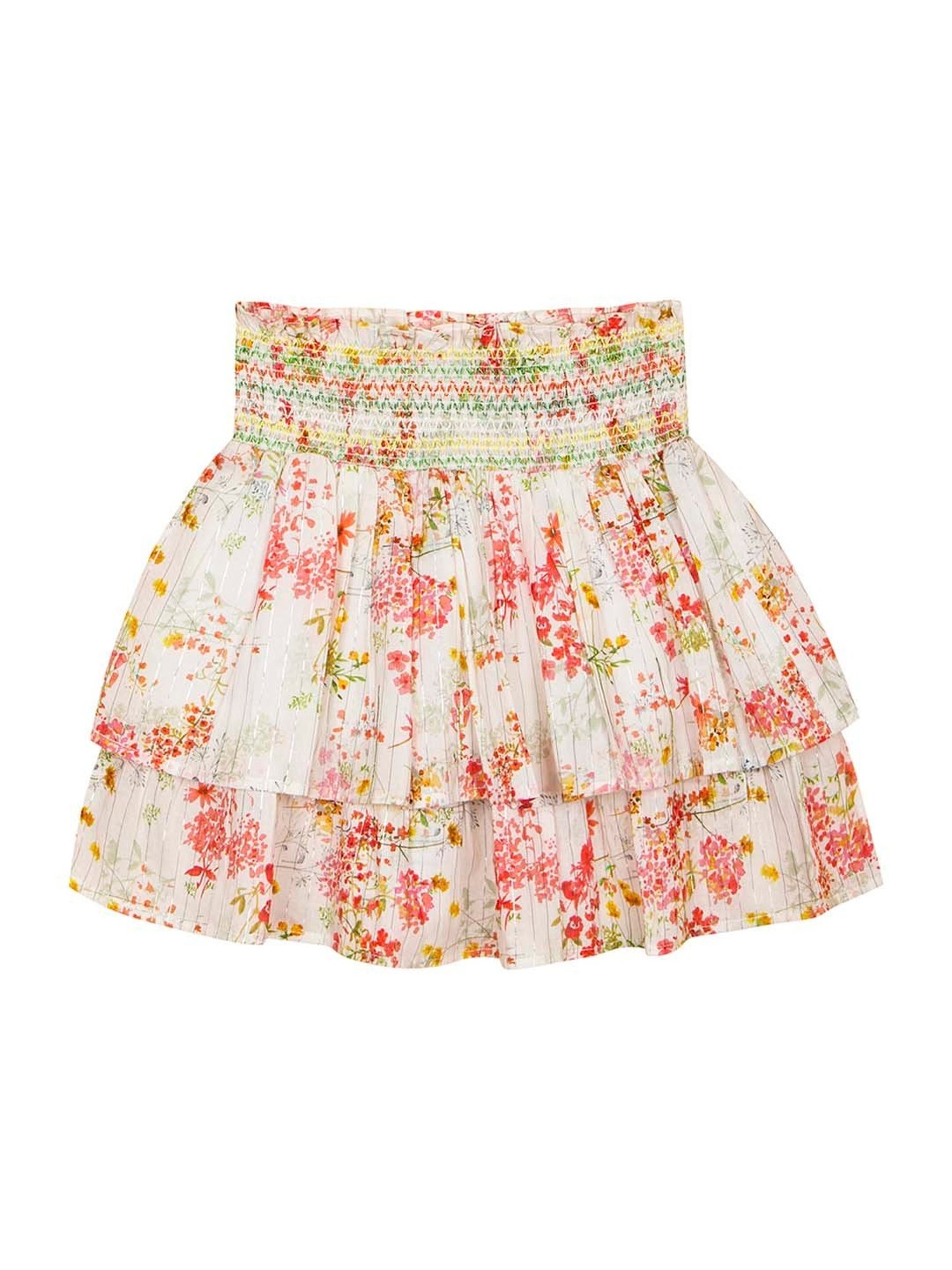 Budding Bees Kids White & Pink Cotton Floral Print Skirt