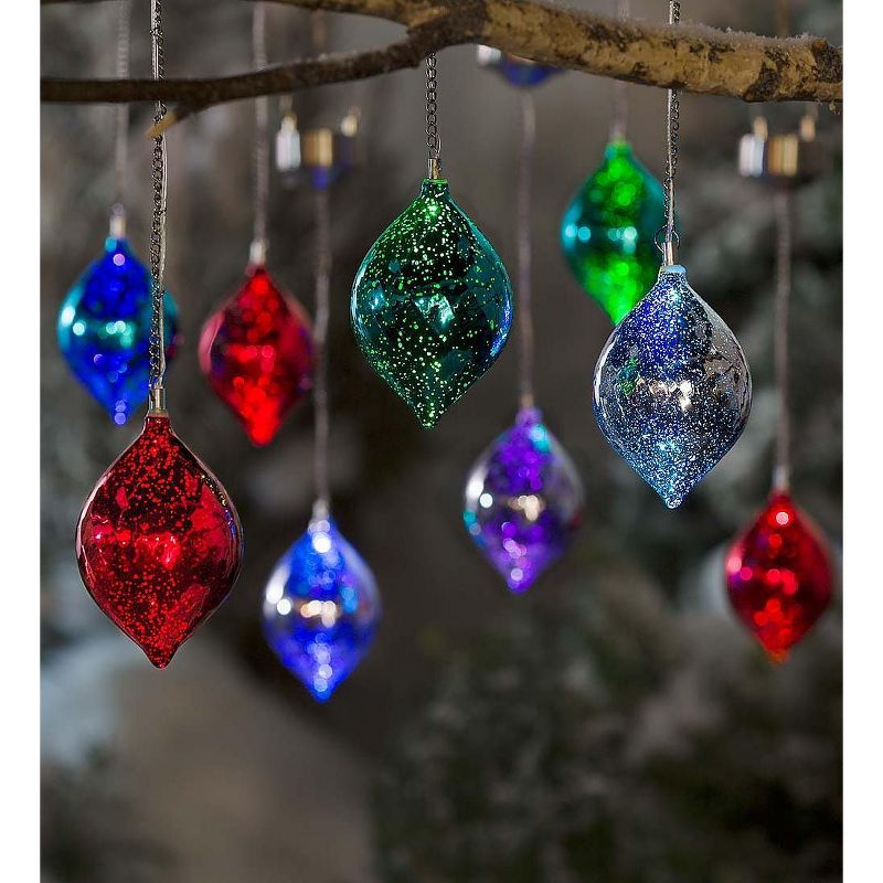 Color Changing Mercury Glass Solar Ornaments, Set of 3