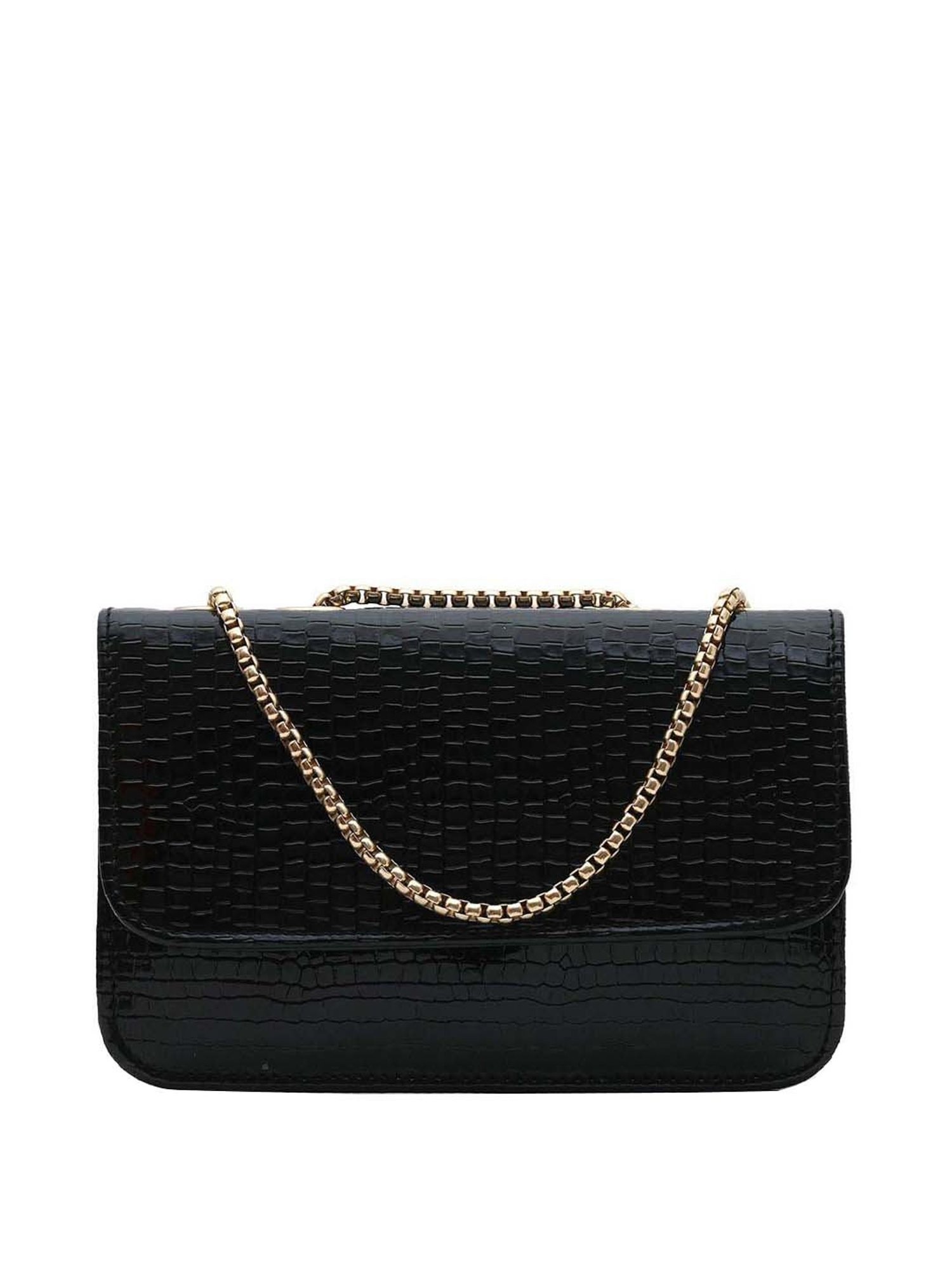 Gaurapakhi Black Textured Small Sling Handbag