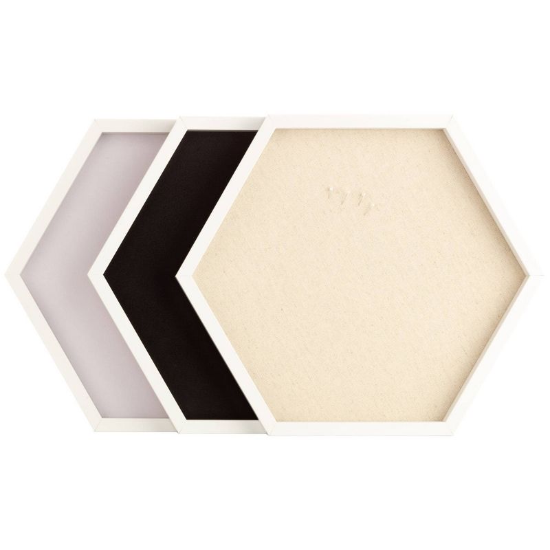 3pc Hexagon Dry Erase Chalkboard/Pinboard Wall Organizer Set White - Gallery Solutions