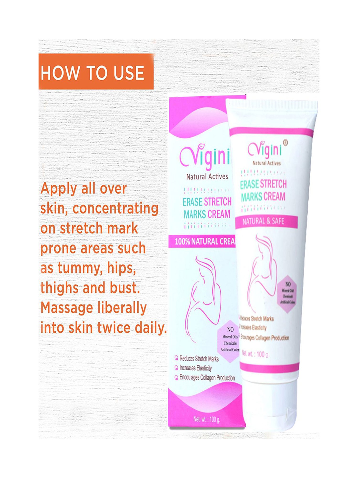 Vigini 100% Natural Actives Erase Stretch Marks Massage Cream - 100 gm
