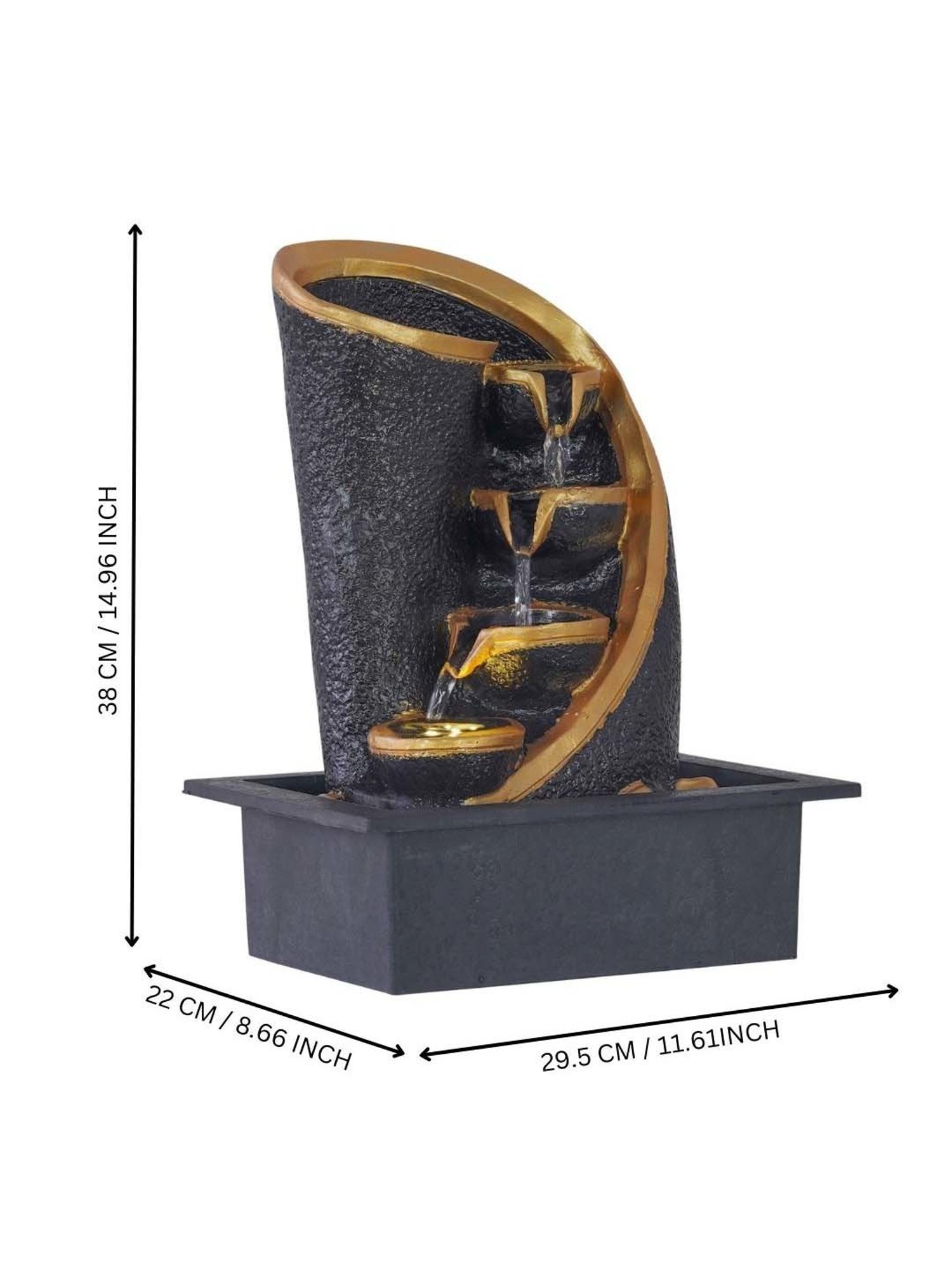 CHRONIKLE Black Polyresin Table Top 3 Steps Waterfall Fountain