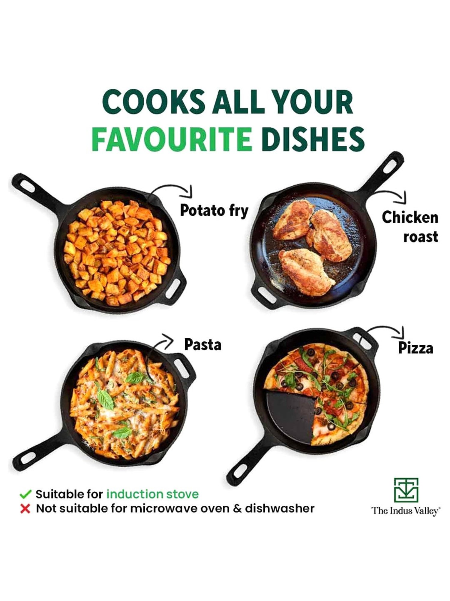 The Indus Valley Black Cast Iron Fry Pan with Iron Tadka Pan (25.4cm, 1.7L)