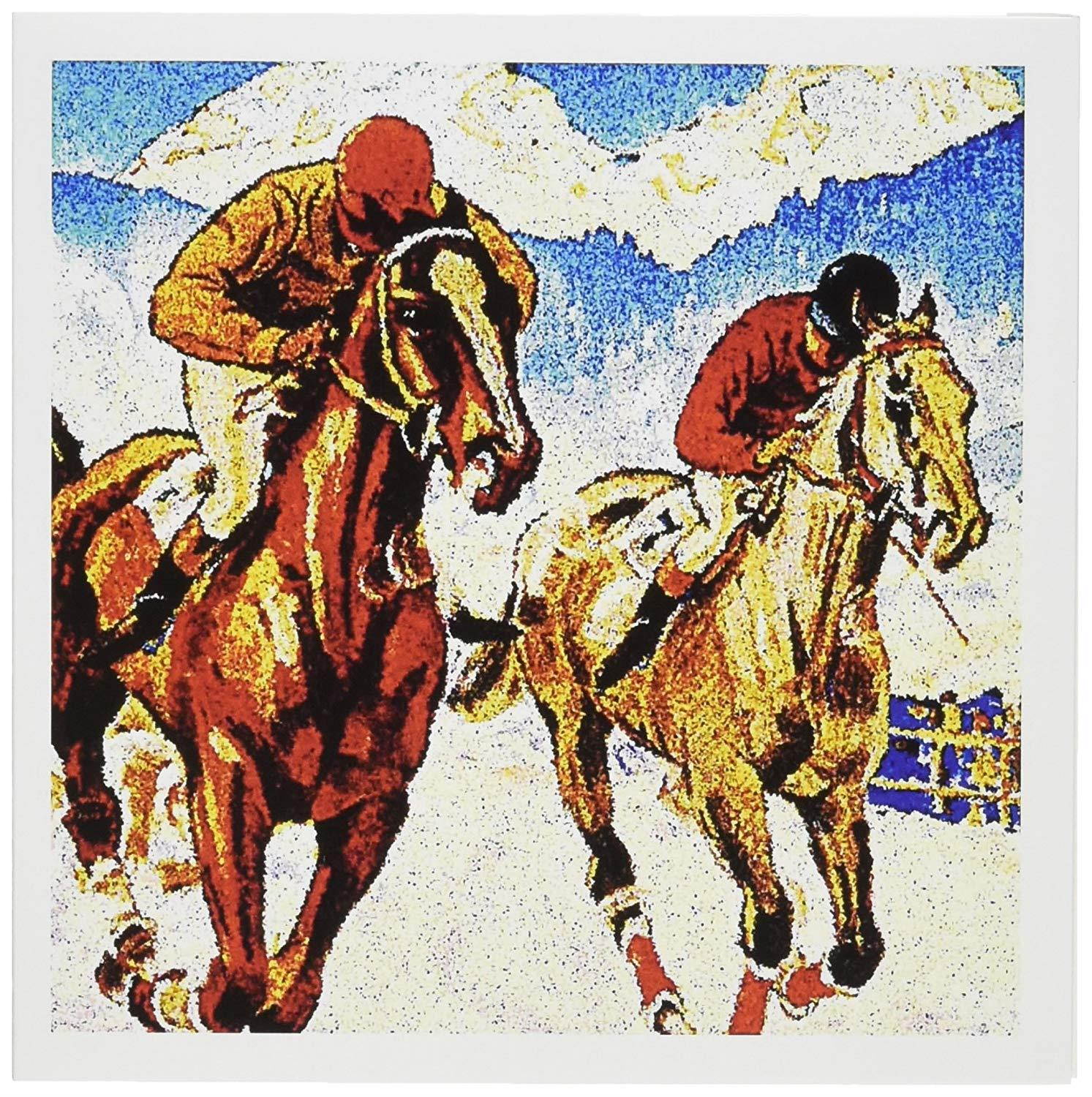 3dRose Set of 12 Greeting Cards, Close Horse Race Artwork (gc_183350_2)