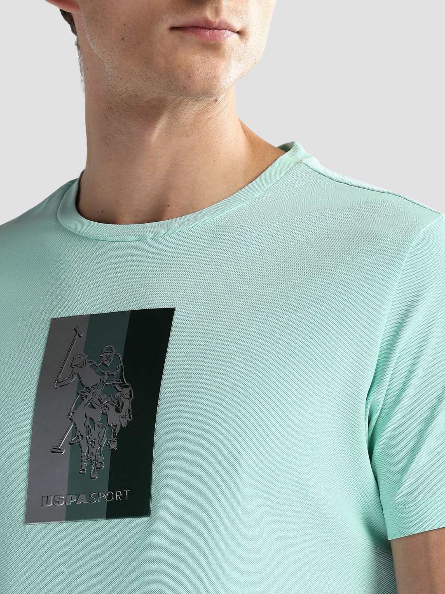USPA Active Green Slim Fit Printed Sports T-Shirt