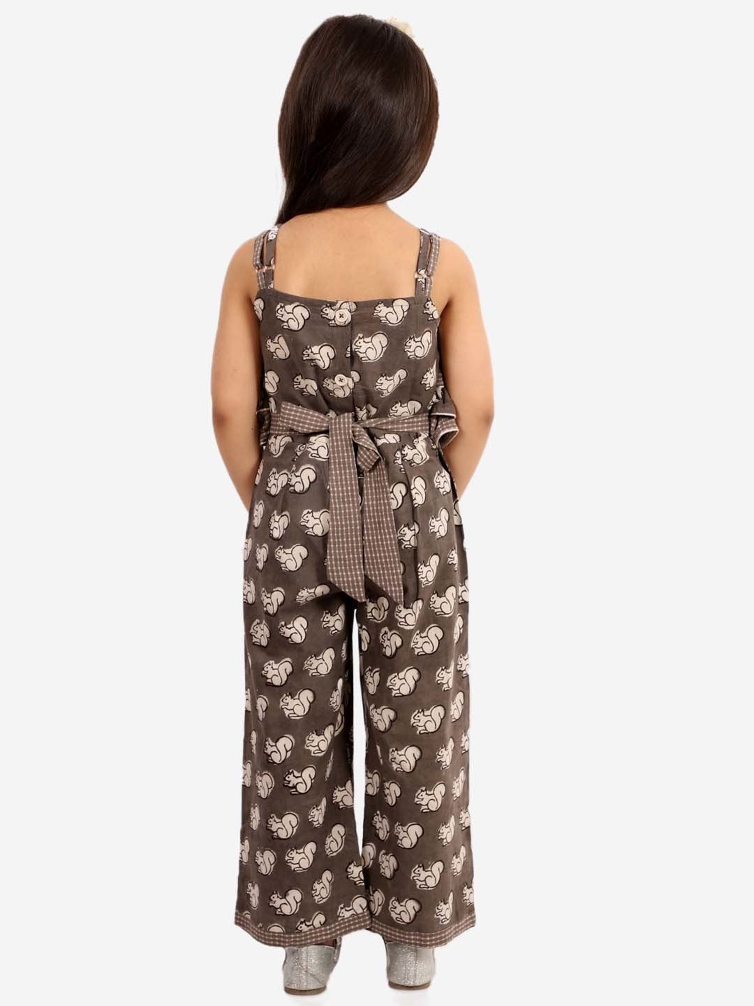 TWISHA Kids Brown Cotton Printed Jumpsuit