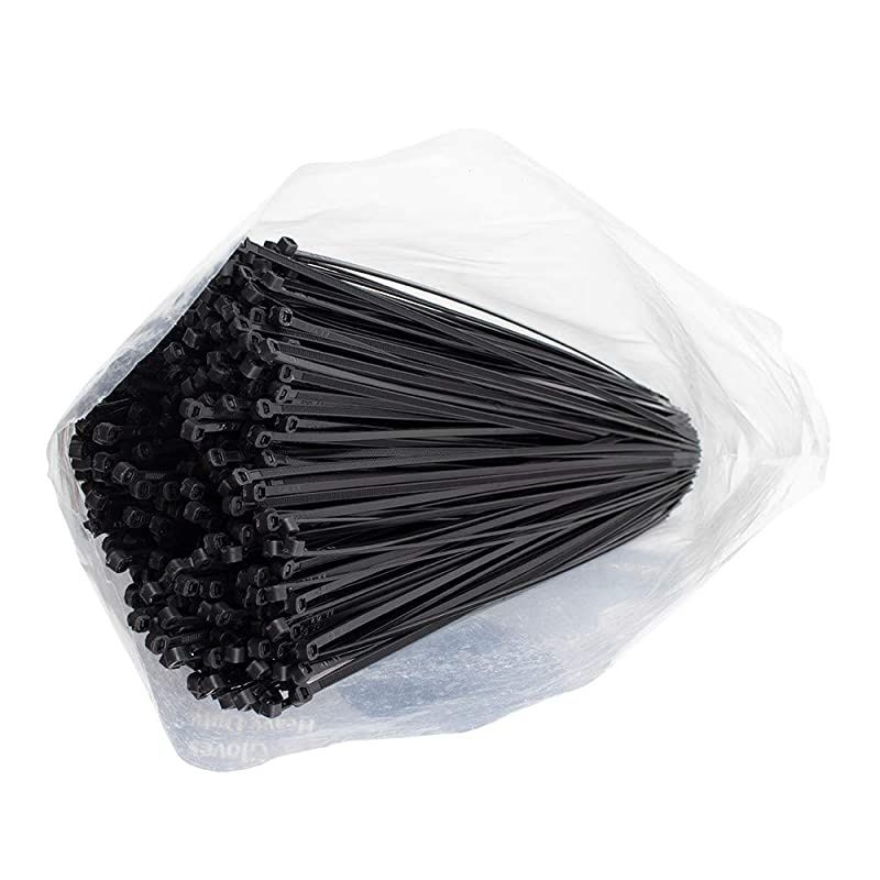 1000 Pc Bag Black Nylon 11 Cable Zip Ties Self Locking Head UV Heat Resistant Outdoor Indoor for Bundling Tag Hold Wires Cords Crafts