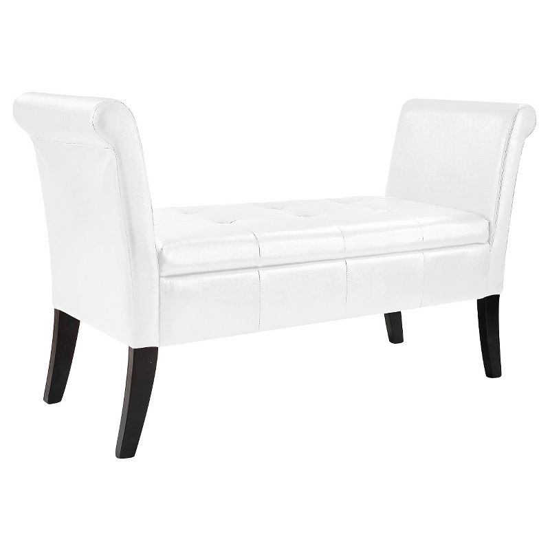Antonio Storage Bench With Scrolled Arms In White Bonded Leather - CorLiving